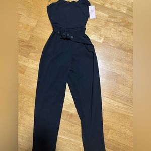 strapless heart shaped belted jumpsuit
